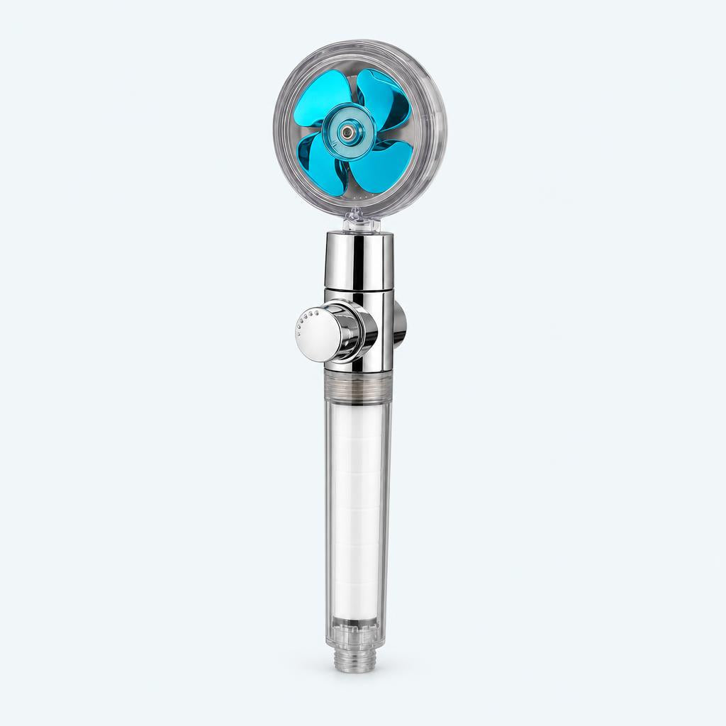 Turbo shower head with blue turbine