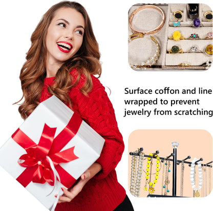 Jewelry Tree Stand Organizer 3In1 Necklace Organizer Display Bracelet Earrings and Ring Tray Jewelry Holder Hanger Metal（Black）